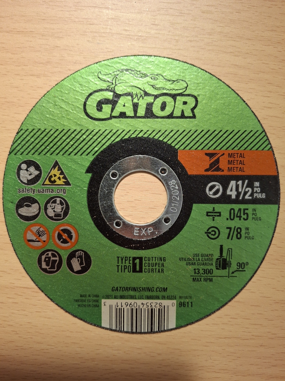 Gator 4.5" D X 7/8" X .045" thick Aluminum Oxide Type 1 Metal Cut-Off Blade 9611